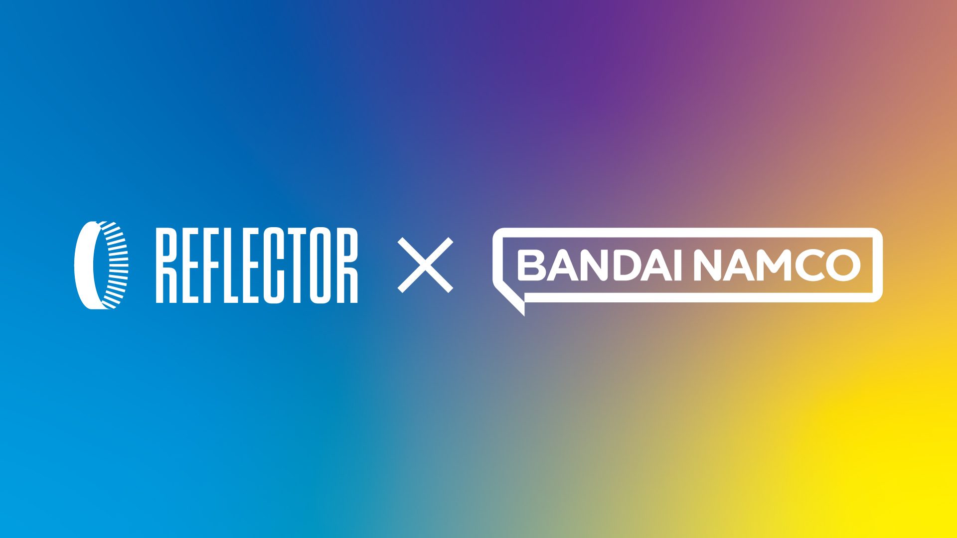 Logos de Reflector Entertainment et Bandai Namco sur fond multicolore, illustrant leur collaboration à Montréal.